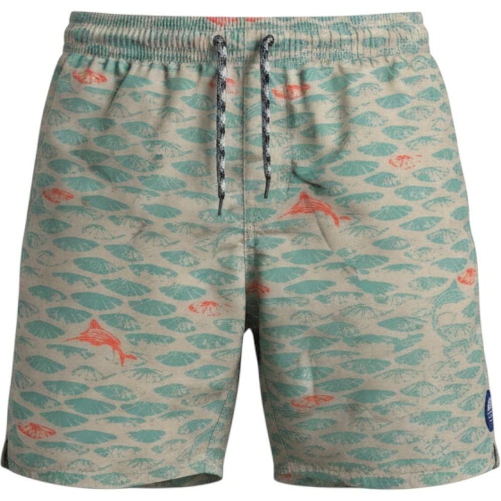 AFTCO Youth XL Board Shorts Tan Teal Fish Scale Marlin Swim Trunks Boys